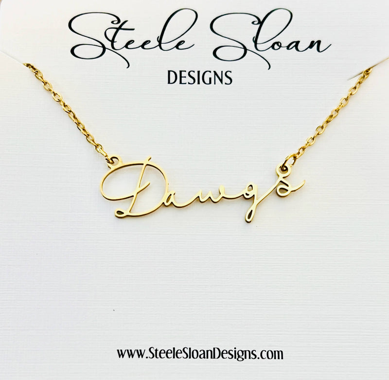 DAWGS NAME NECKLACE - DAWGS FANS -BULLDOG GIFT-Steele Sloan Designs