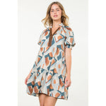 ABSTRACT PRINT DRESS: GRAY / S-THML