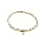 RICE PEARL WATERPROOF BRACELET WITH A GOLD-FILLED LUXE CROSS-erin gray