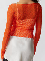 ORANGE SEMI-SHEER LACE CROP TOP-DE VAVE