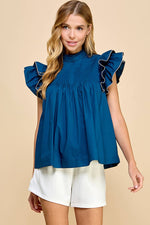 NAVY PLEATED BUTTON DOWN DESIGN ON THE BACK TOP-TCEC