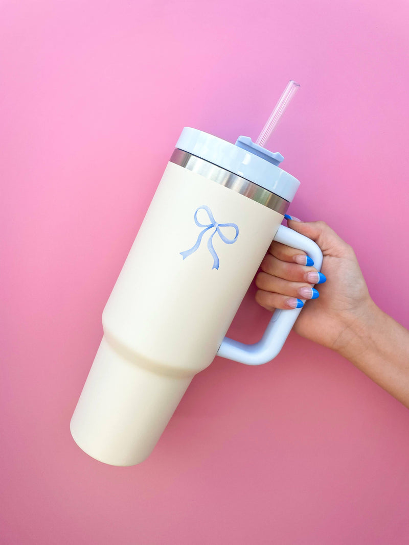 CREAM & BLUE BOW 40OZ TUMBLER-Rock Paper Scissors