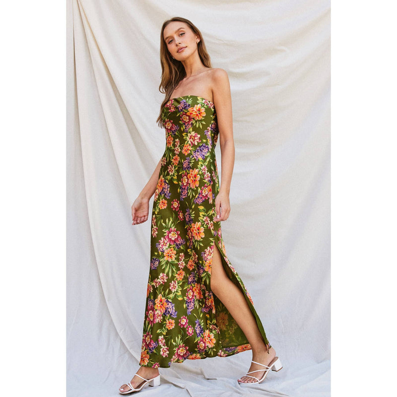 GARDEN PARTY STRAPLESS BIAS CUT MAXI DRESS-Dress Forum