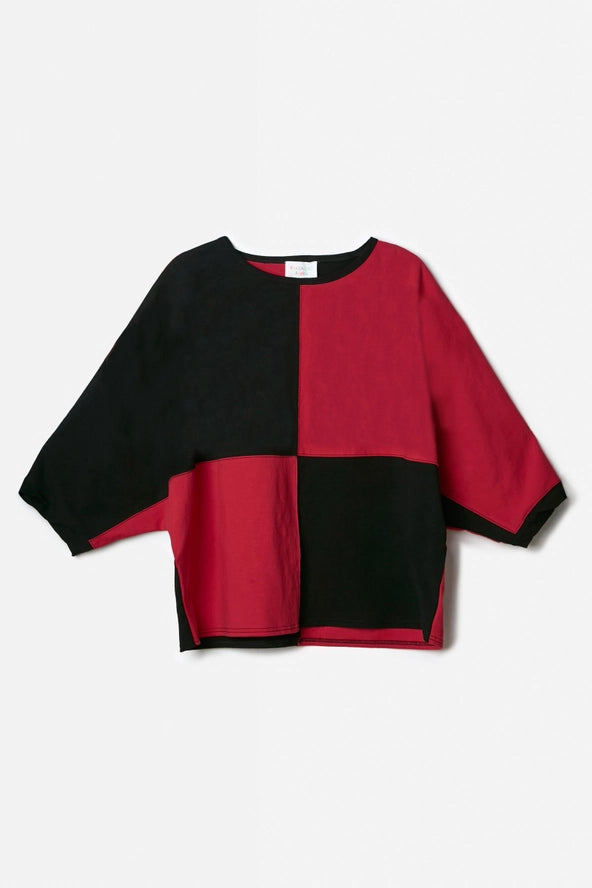 RED & BLACK GEORGIA GAME DAY COLOR BLOCK TOP-Sissy Boutique