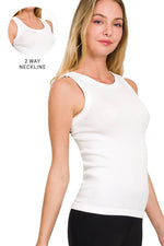 WHITE RIBBED 2 WAY NECKLINE TANK TOP-42POPS