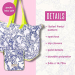 LILLY PULITZER LARGE PACKABLE TOTE, REUSABLE GROCERY BAG THAT PACKS INTO ITSELF, TOTE WITH SHOULDER STRAP AND ZIPPER, SAFARI PARTY-lilly pulitzer