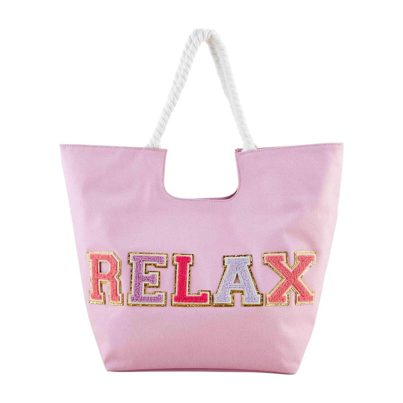 MUD PIE CANVAS LILAC RELAX PATCH TOTE-Mud Pie