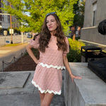 Mauve and White Quilted Puff Sleeve Top/Skort Set with Ric Rac Trim-Sissy Boutique-Sissy Boutique