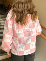 COQUETTE CHECKER RIBBON PRINT WINDBREAKER-Main Strip-Sissy Boutique