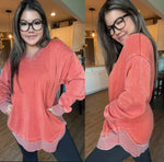 HARPER ORANGE V-NECK PULLOVER SWEATSHIRT WITH POCKETS-JadyK