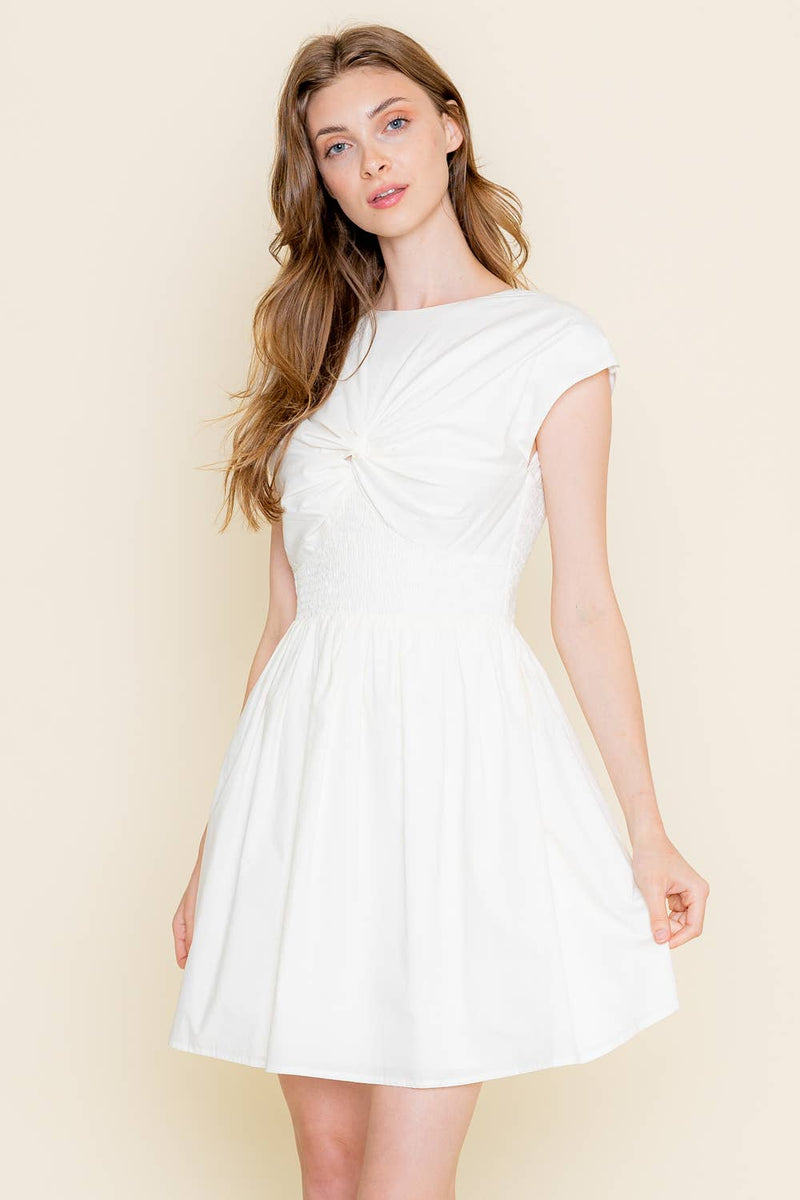 MINIMALIST SMOCK WAIST FRONT TWIST MINI DRESS-Fore Collection-Sissy Boutique