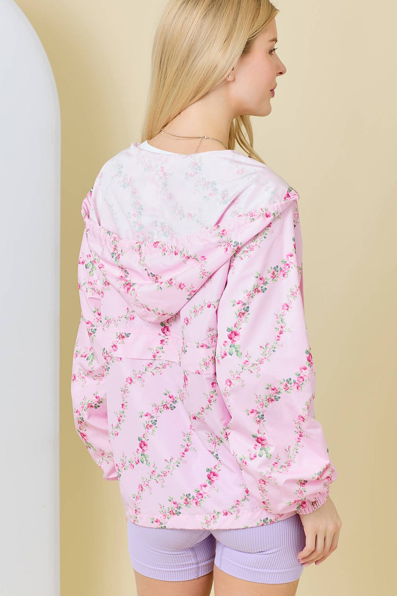 FLORAL BORDER PRINTED WINDBREAKER JACKET-Main Strip