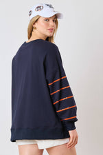 NAVY AUBURN TIGER HEAD SEQUINED STRIPED PULLOVER-Fantastic Fawn