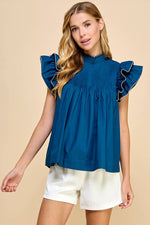 NAVY PLEATED BUTTON DOWN DESIGN ON THE BACK TOP-TCEC