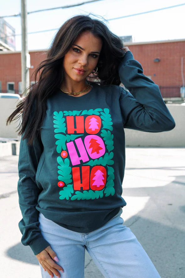 HO HO HO | ATLANTIC TEAL | LONG SLEEVE TEE-Small Town Society Apparel Co.