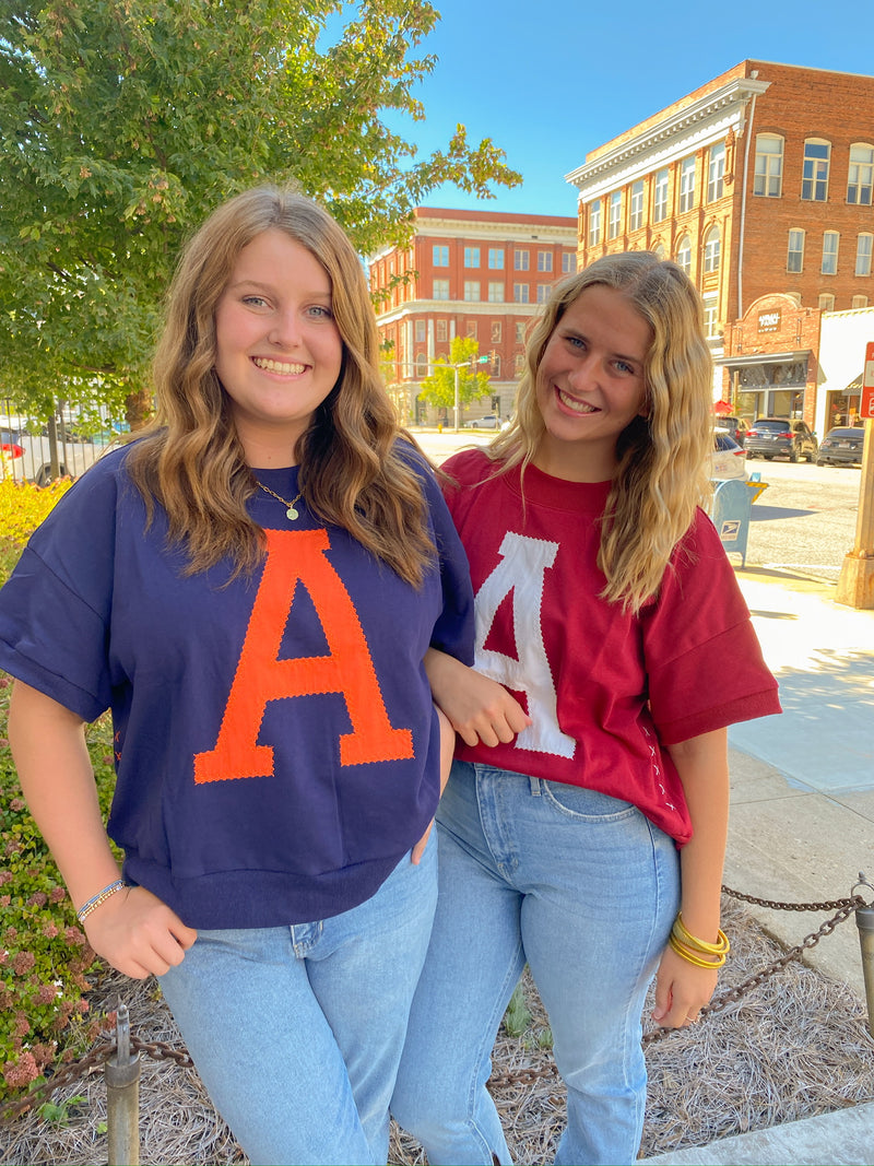 'A' LOGO DARK RED ALABAMA OVERSIZED SHORT SLEEVE PULLOVER-Oddi-Sissy Boutique