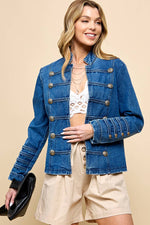 DARK DENIM DOUBLE BREASTED BUTTONS JACKET-Cezele