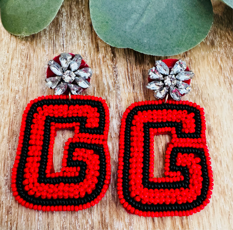 UNIVERSITY OF GEORGIA “G” SEEDBEAD EARRINGS-Sissy Boutique