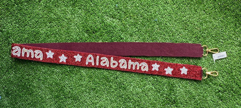 CRIMSON WHITE & STARS ALABAMA BEADED PURSE STRAP-Sissy Boutique