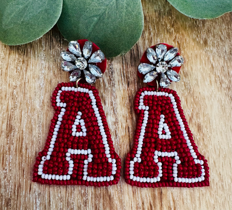 UNIVERSITY OF ALABAMA “A” SEEDBEAD EARRINGS-Sissy Boutique