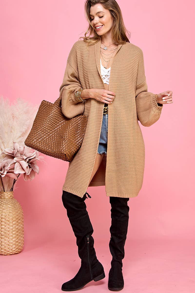 CASUAL CAMEL COLORED SOLID FALL LONG SLEEVE CARDIGAN-Cezele