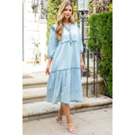 LIGHT DENIM TIERED MIDI DRESS-THML