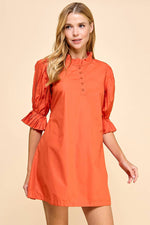 ORANGE PLEATED DETAIL WAIST TIE SHIFT MINI DRESS-TCEC