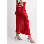 DEEP RED FOILED DRAPED MAXI SKIRT-L Love