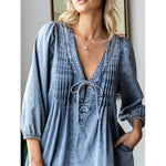 V-neck Puff Sleeve Denim Romper: Medium Wash / L-Veveret-Sissy Boutique