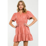 BLUSH SHORT SLEEVE LEATHER DRESS-THML