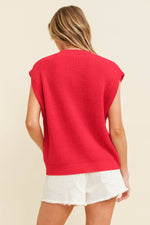 CSW10210 - 'BULLDOGS" EMBROIDERED SLEEVELESS SWEATER TOP: RED / S-Cloud Ten