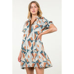 ABSTRACT PRINT DRESS: GRAY / S-THML