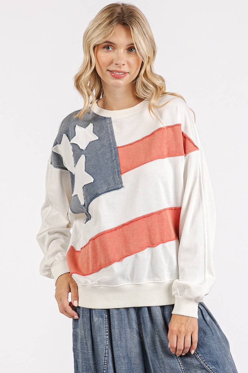 AMERICAN FLAG USA PATCH MINERAL WASH PULLOVER TOP-mittoshop-Sissy Boutique