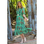 GREEN TIERED FLOWER PRINT DRESS-THML