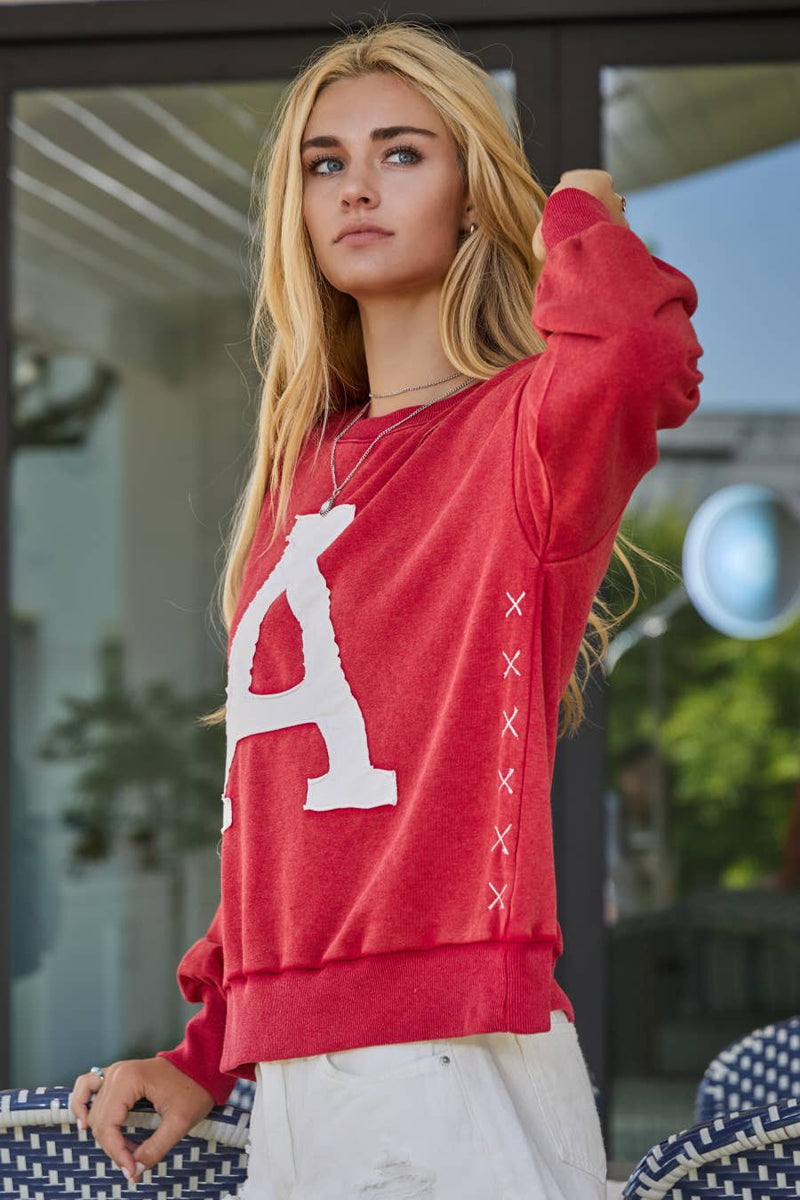 ACID WASHED DARK RED SWEATSHIRT 'A' LOGO ON TOP (ALABAMA)-Oddi