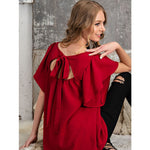 RED RIBBON TIE BACK SHORT SLEEVE TOP WITH RUFFLES-FSL Apparel