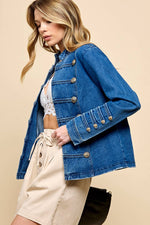 DARK DENIM DOUBLE BREASTED BUTTONS JACKET-Cezele