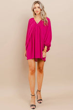 MAGENTA FLOWY OVERSIZED TIE BACK MINI DRESS-TCEC