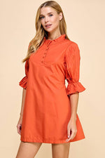 ORANGE PLEATED DETAIL WAIST TIE SHIFT MINI DRESS-TCEC