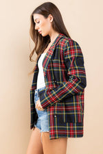 TARTAN PLAID DOUBLE BREASTED BLAZER-Ces Femme