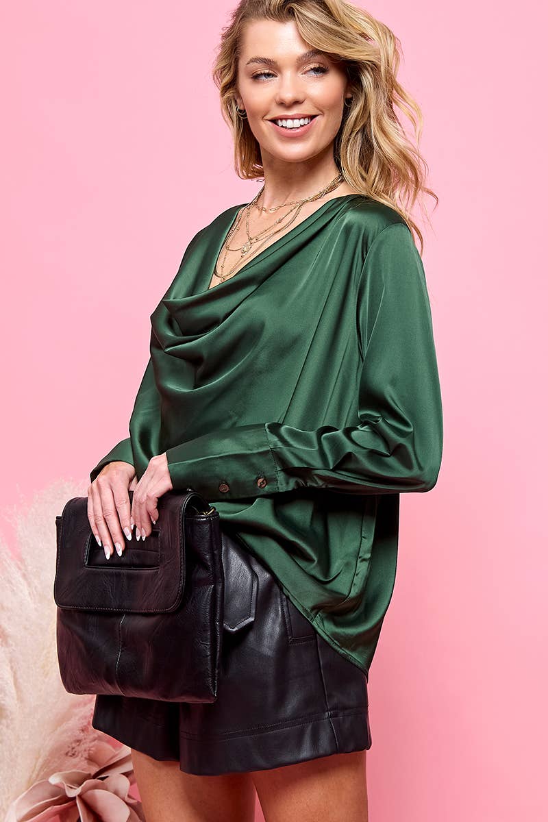 Satin Drape Blouse-Cezele