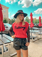 'BULLDOGS" EMBROIDERED SLEEVELESS SWEATER TOP: RED-Cloud Ten