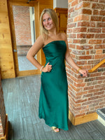 GREEN STRAPLESS SATIN BIAS CUT MAXI DRESS-Dress Forum-Sissy Boutique