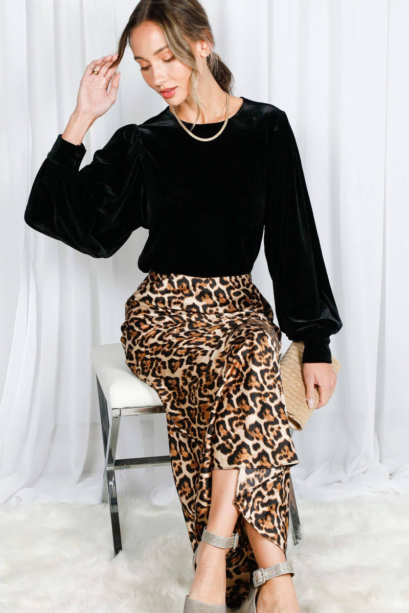 Leopard Printed Bias Cut Satin Maxi Skirt-Vine & Love-Sissy Boutique