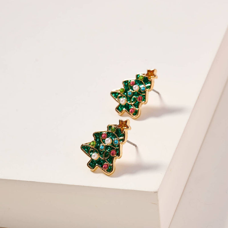 CHRISTMAS TREE ENAMEL STUD EARRINGS: GREEN-Lilla Haven