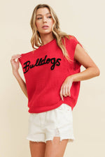 CSW10210 - 'BULLDOGS" EMBROIDERED SLEEVELESS SWEATER TOP: RED / S-Cloud Ten