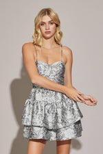 BUSTIER TIERED DRESS: SILVER STONE / S-Mustard Seed