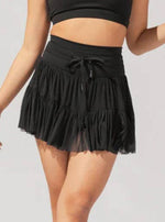 HIGH-WAISTED LACE-UP PANELLED PLEATED SKIRT: BLACK-Rosa Clothing