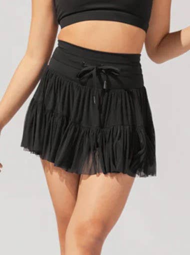 HIGH-WAISTED LACE-UP PANELLED PLEATED SKIRT: BLACK-Rosa Clothing