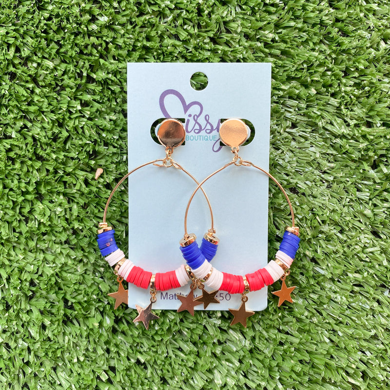 RED WHITE AND BLUE STAR DANGLE EARRINGS-Sissy Boutique